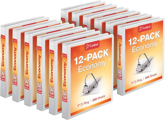 Cardinal Economy 3-Ring Binders, 3", Slant-D Rings, Holds 725 Sheets, ClearVue Presentation View, Non-Stick, White, Case of 6 (90771)