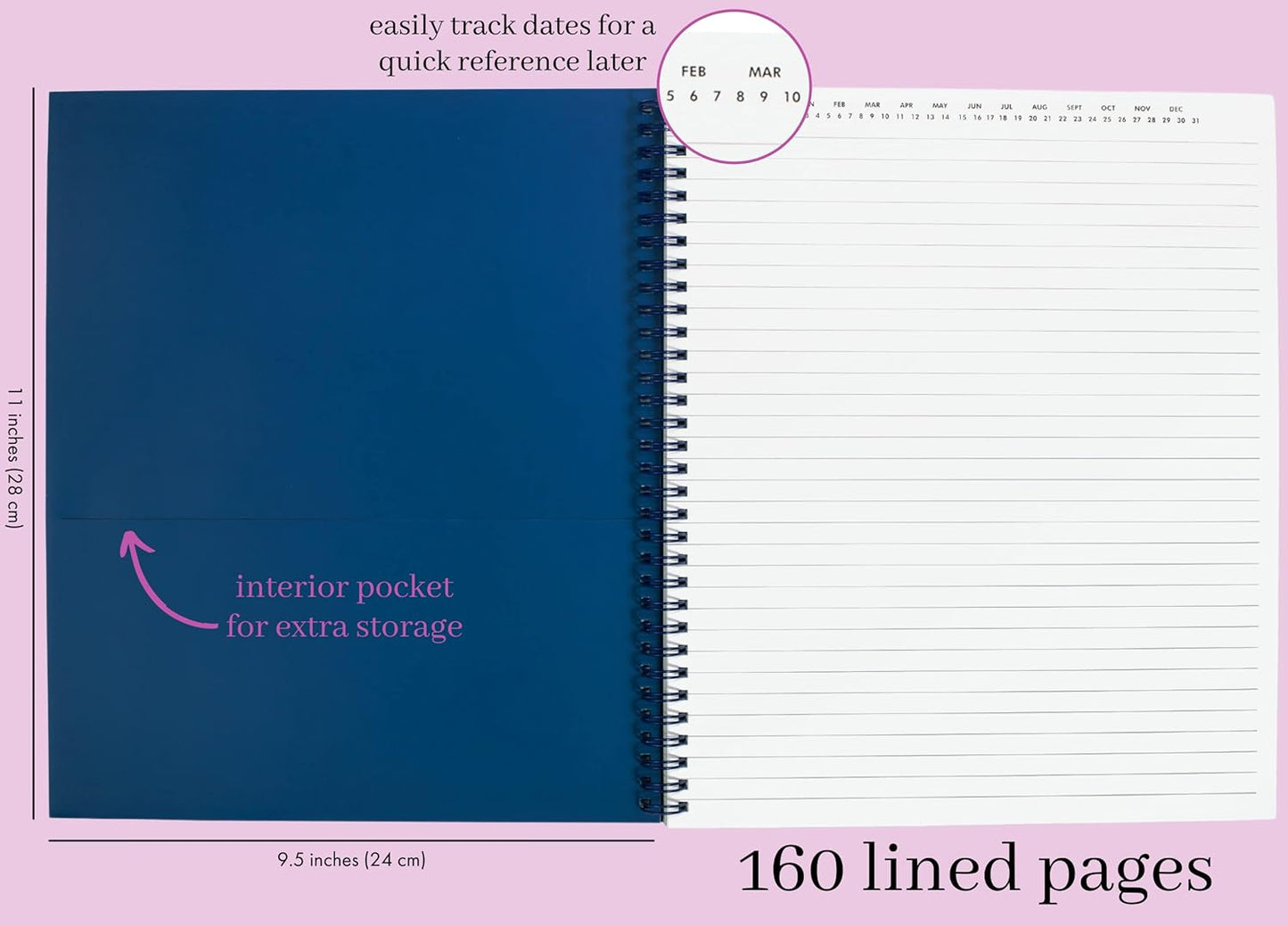 kate spade new york Large College Ruled Notebook, 11" x 9.5" Spiral Notebook with 160 Pages