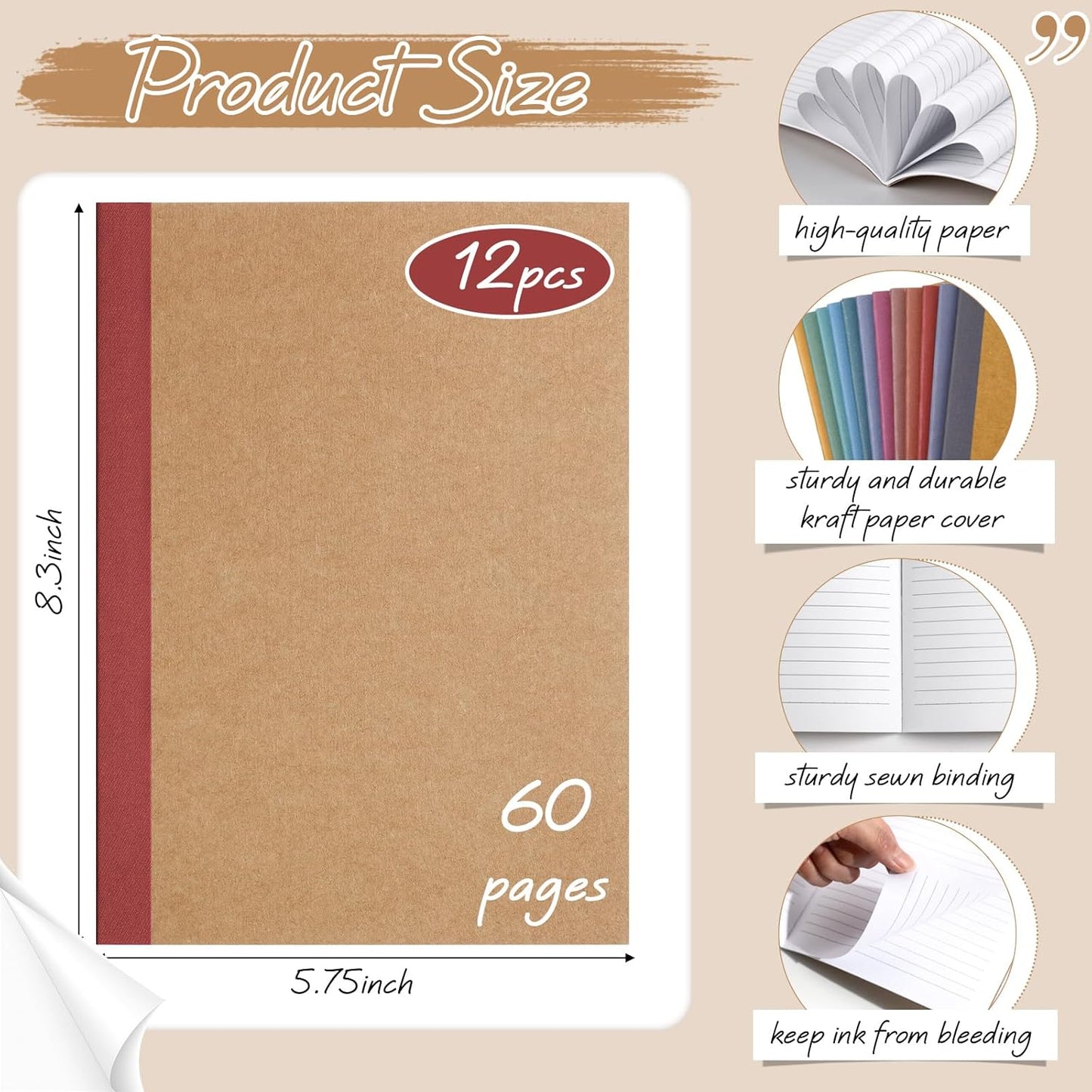 Harloon A5 Composition Notebook Journals 8 x 5.75 in College Ruled Kraft Notebooks with Rainbow Spines Small Lined Composition Book for Office Home(Bright Color,24 Pcs)