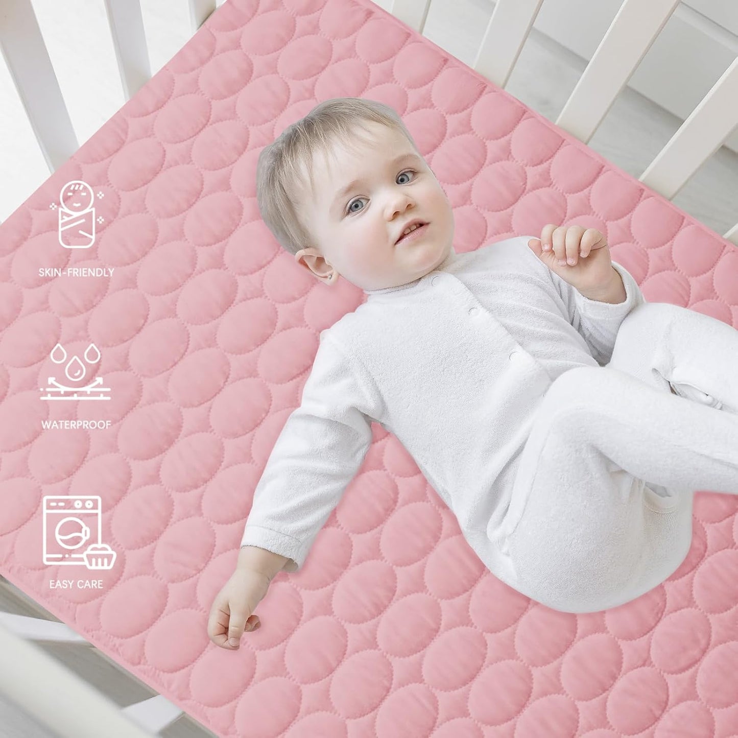Crib Mattress Protector Sheets Waterproof 2 Pack, Quilted Crib Mattress Pad Cover Fitted Fits for Toddler Bed Mattress, White, 52” x 28”