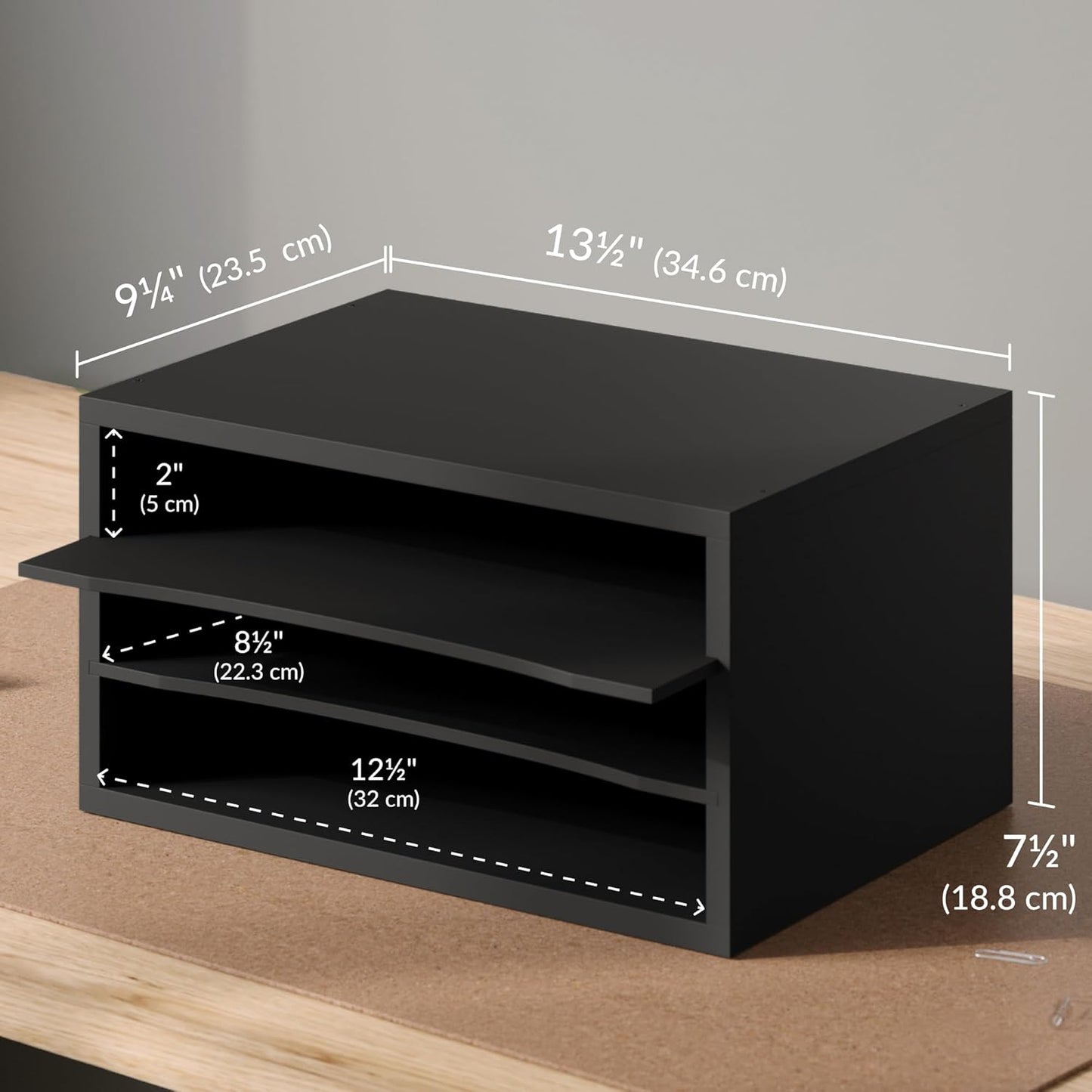 Ballucci 4-Tier Paper Organizer for Desk, Stackable Tray, Desk Storage Organizer Shelves, Stacking Letter Paper Tray Sorter for Classroom Office, Black