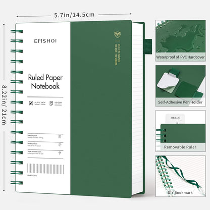EMSHOI A5 Spiral Notebook College Ruled Lined Journal, Small 5.7" X 8.22", 300 Pages/150 Sheets, 100gsm Thick Paper, Waterproof Hardcover, for Office School Women Men Work Writing Notes, Blue
