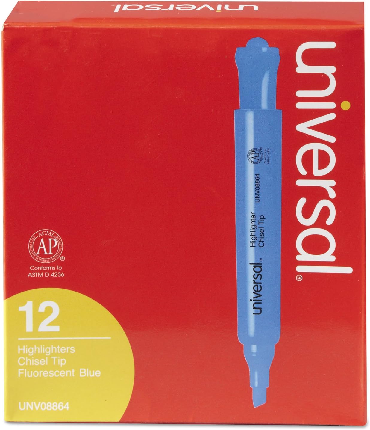 Universal 08864 Desk Highlighter, Chisel Tip, Fluorescent Blue, Dozen