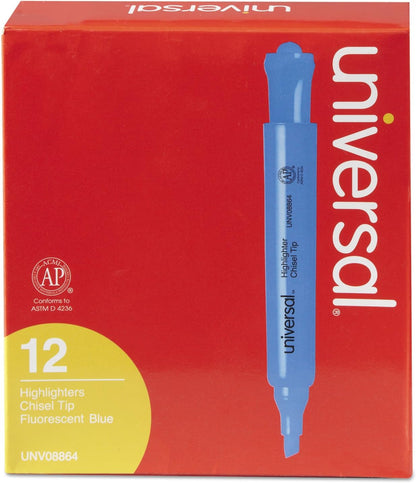 Universal 08864 Desk Highlighter, Chisel Tip, Fluorescent Blue, Dozen