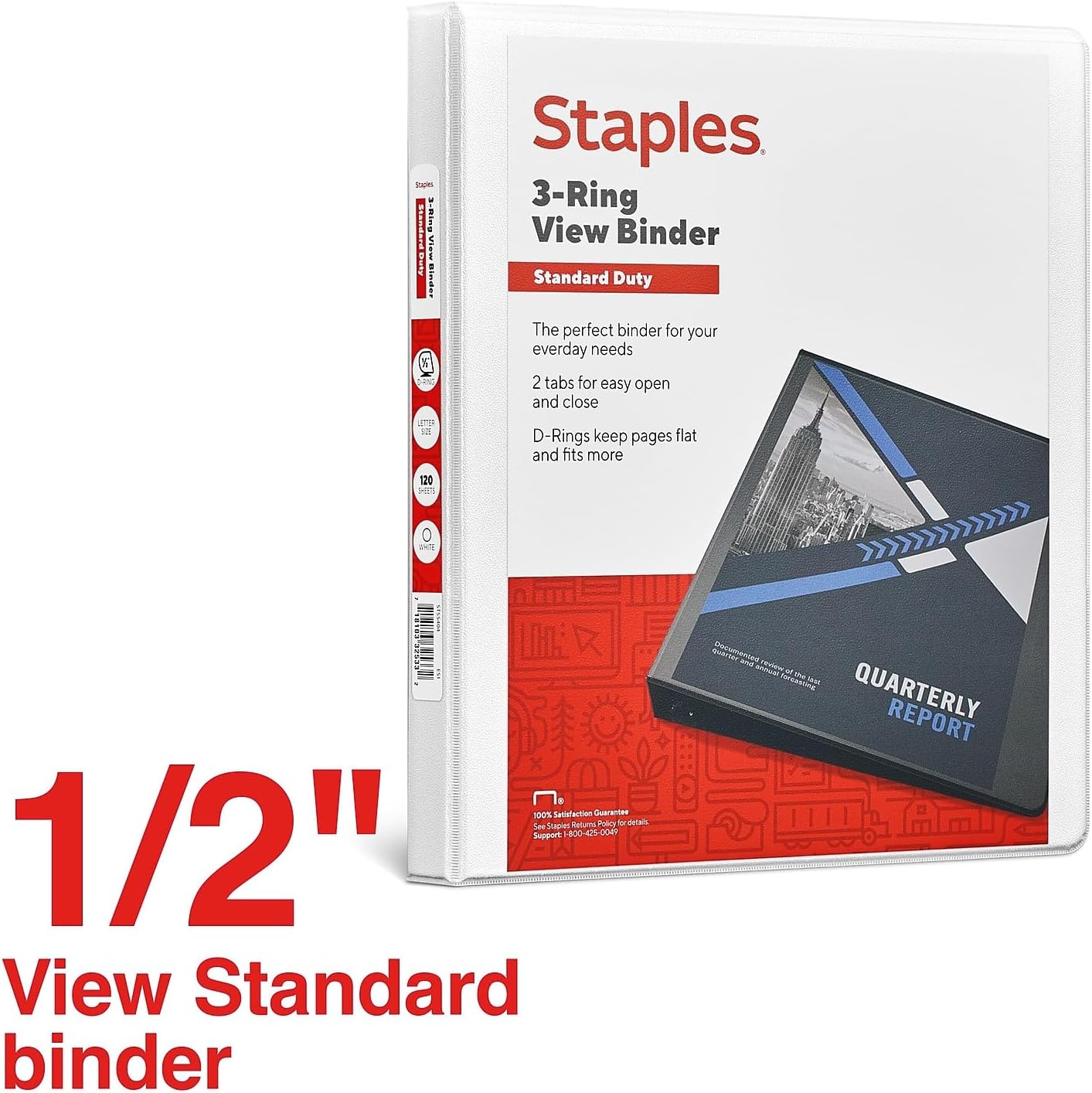 Staples Standard 2-Inch 3-Ring View Binder, Holds Up to 450 Sheets, Orange, Durable Binder for Office & School