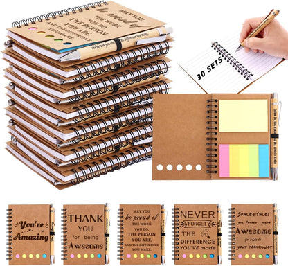 30 Sets Employee Appreciation Gifts Bulk Inspirational Spiral Notebook with Sticky Note and Motivational Bamboo Pens Thank You Gifts for Employees Coworkers,Teachers,Nurse,Office Staff,Team,Volunteer