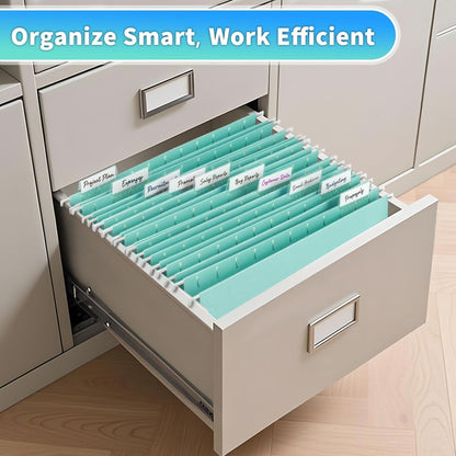 25-Pack Green Hanging File Folders, Letter Size (8.5" x 11") with 1/5-Cut Tabs,Includes 35 Transparent Label Cards & 50 Sticker Labels for Home & Office Organization
