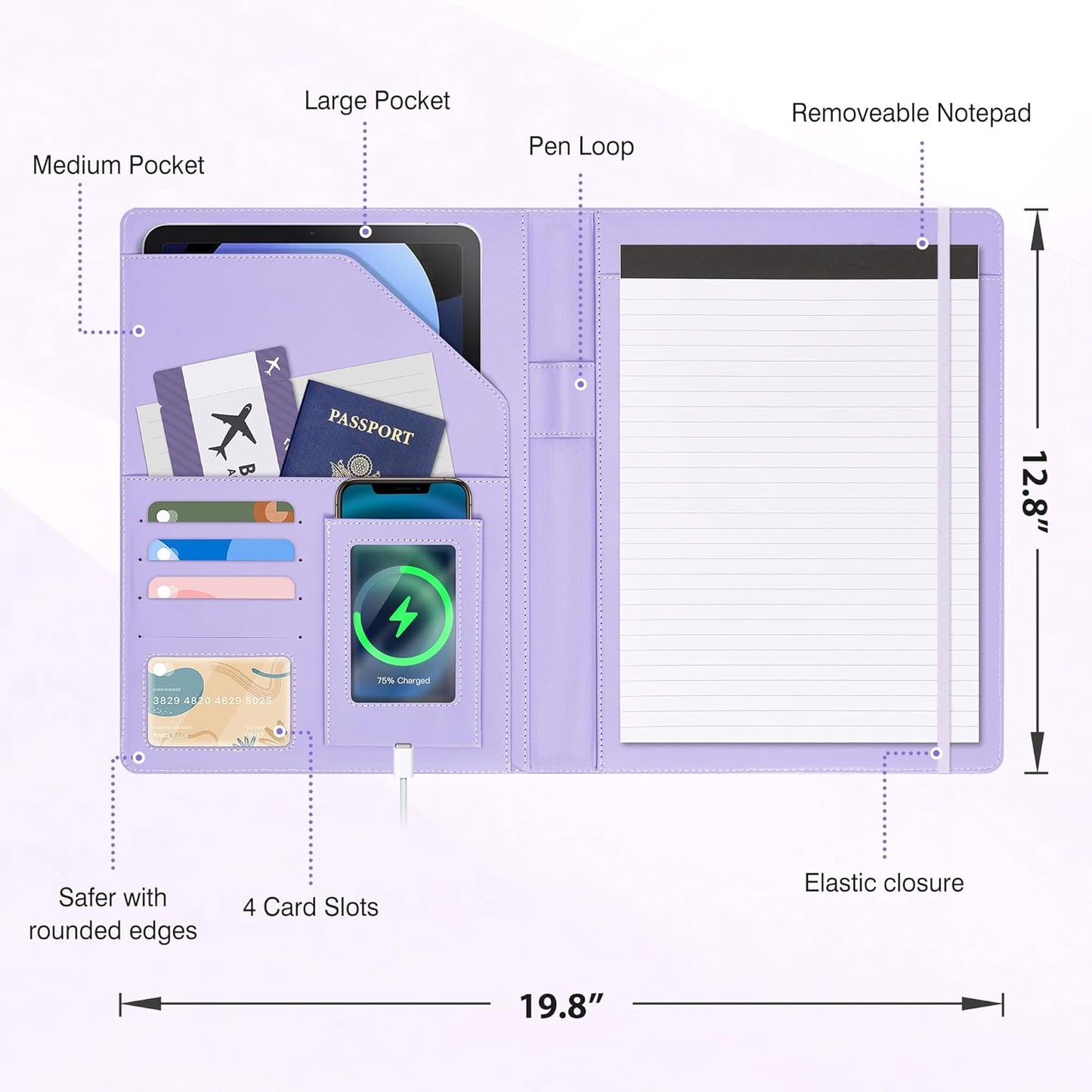 Clipboard Folio Folder Portfolio with Notepad-Pocket Business Card Holder Brown Faux PU Leather Portfolio