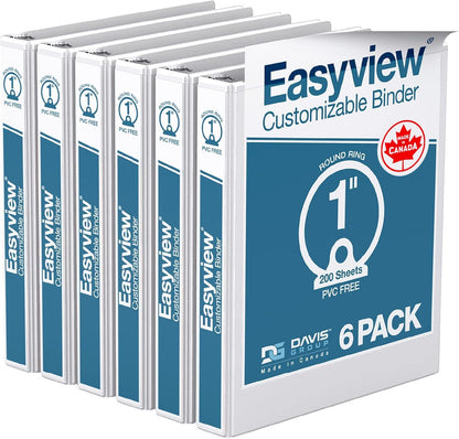 Easyview Premium 3-Ring Binders with Clear-View Covers and Round Rings, Binders for School or Office, 1 Inch, Pack of 6, Navy Blue