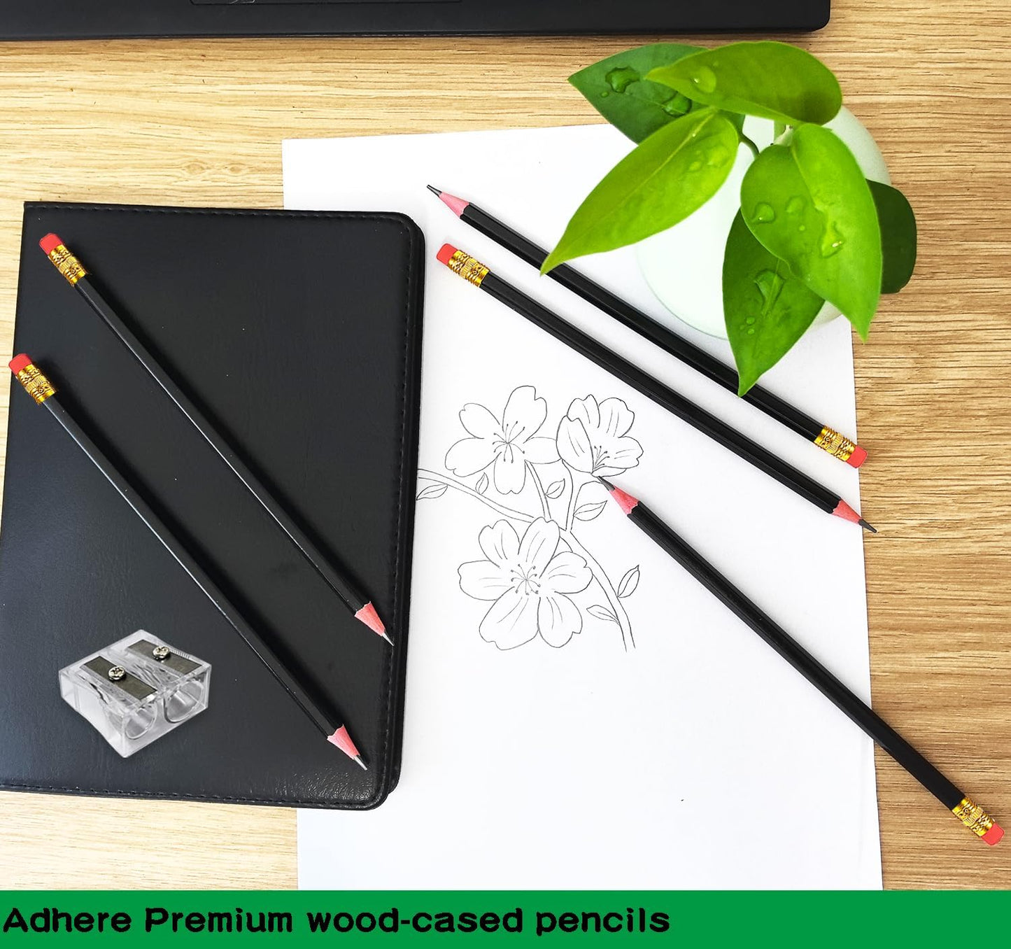 Adhere 25pcs Woodcase Pencils with Eraser Premium Pre-Sharpened Hexagon Graphite 2B pencils ideal for home, office writing including a Free Sharpener(Pink・25pcs)
