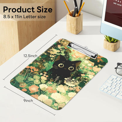 Plastic Cute Clipboard Low-Profile Metal Clip, A4 Letter Size 9 x 12.5 in, 8.5 x 11 Paper Clip Board for Teachers, Nurses, Classroom,Cute Black Cats