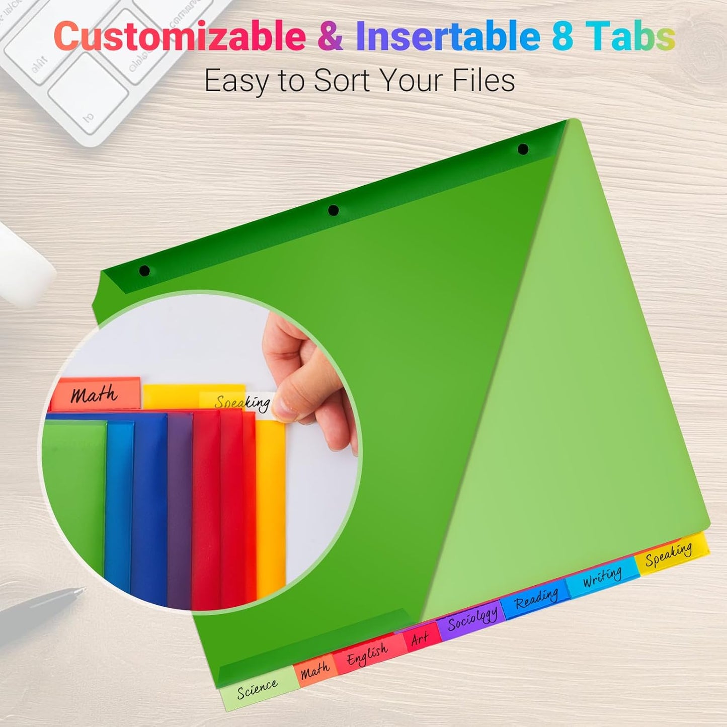 8-Tab Dividers for 3-Ring Binders, 16 Counts 3 Holes Index Dividers with 2 Pockets, Insertable 8 Tabs Binder Divider for 0.5''/1''/2''/3'' Inch Binders, 8 Colors