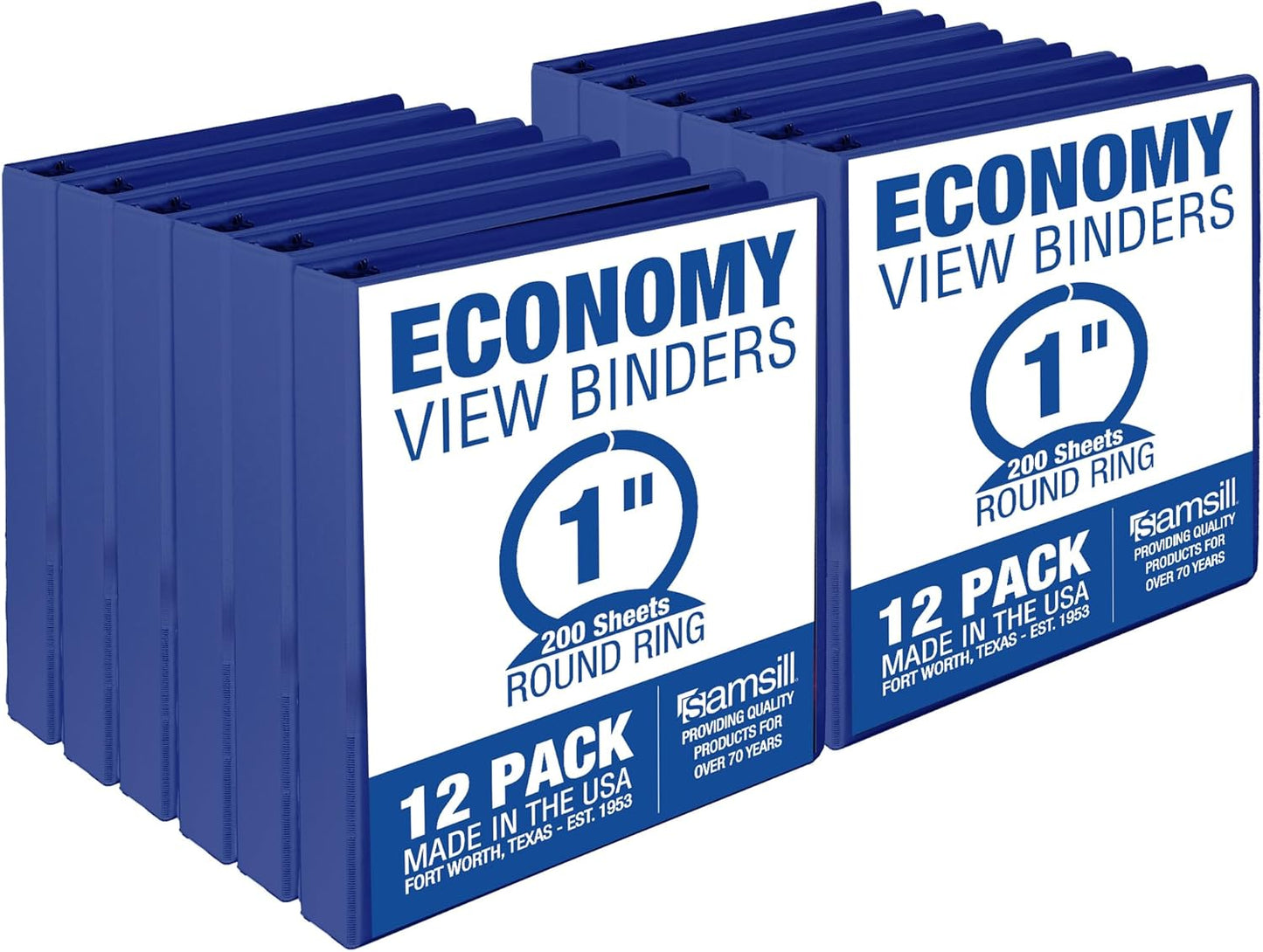 Samsill 1.5 Inch 3 Ring Binders, Economy Round Ring, Clear View Cover, 325 Sheet Capacity - for School, Home, Office - White, 4 Pack