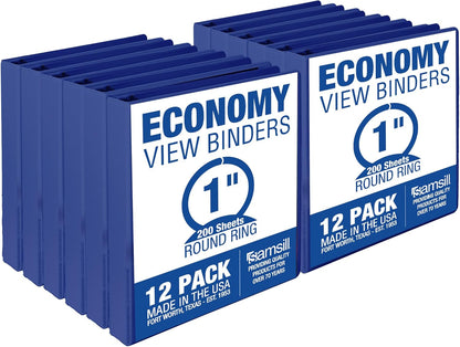 Samsill 1.5 Inch 3 Ring Binders, Economy Round Ring, Clear View Cover, 325 Sheet Capacity - for School, Home, Office - White, 4 Pack