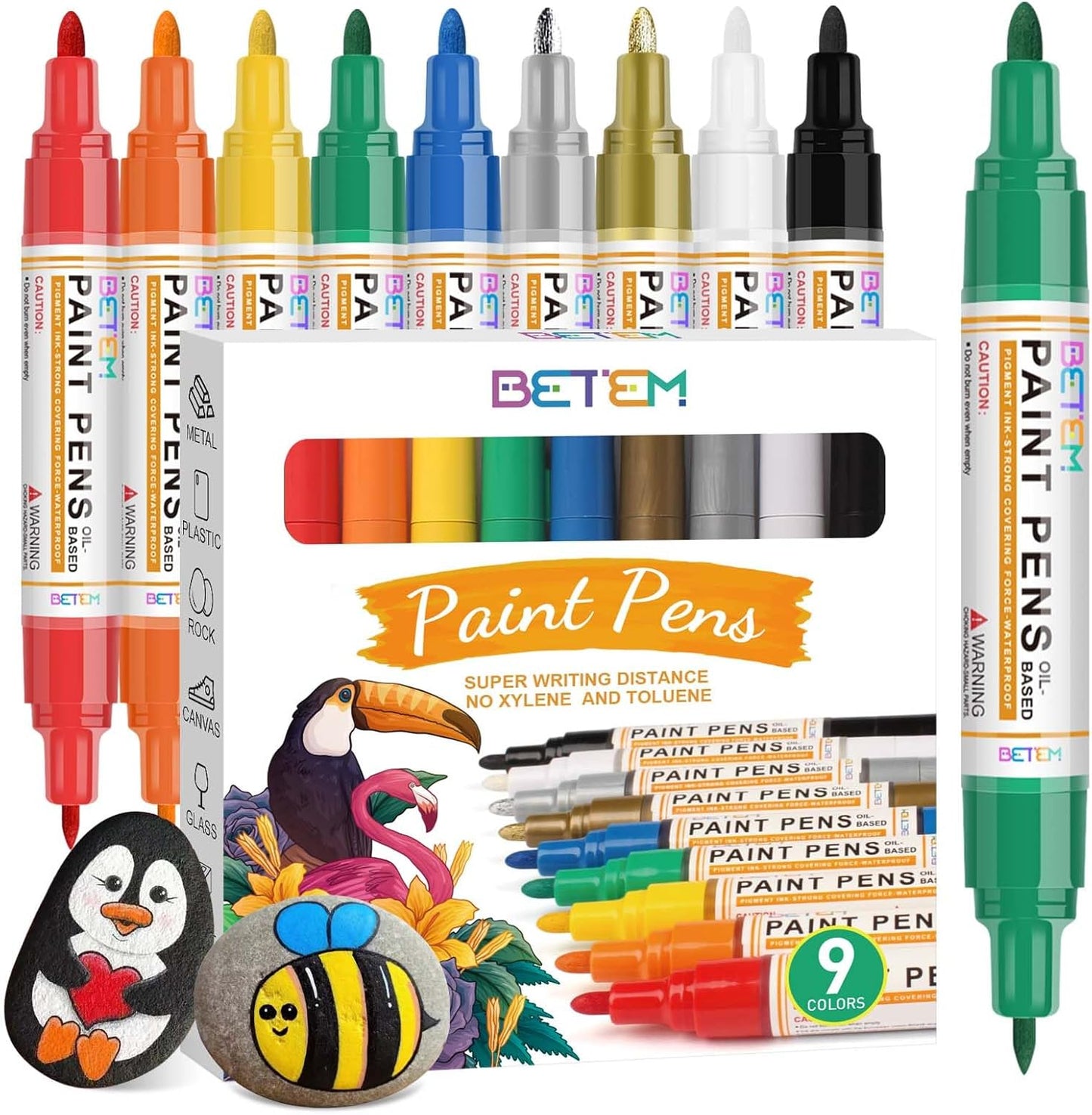 Betem 4 Count Dual Tip Oil Based Black White Paint Pen(0.7mm & 3mm), White Permanent Marker Black Paint Markers, Waterproof, Quick Dry, for Fabric, Rock Painting, Wood, Plastic, Ceramic, Metal, Canvas