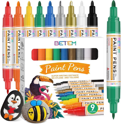 Betem 4 Count Dual Tip Oil Based Black White Paint Pen(0.7mm & 3mm), White Permanent Marker Black Paint Markers, Waterproof, Quick Dry, for Fabric, Rock Painting, Wood, Plastic, Ceramic, Metal, Canvas