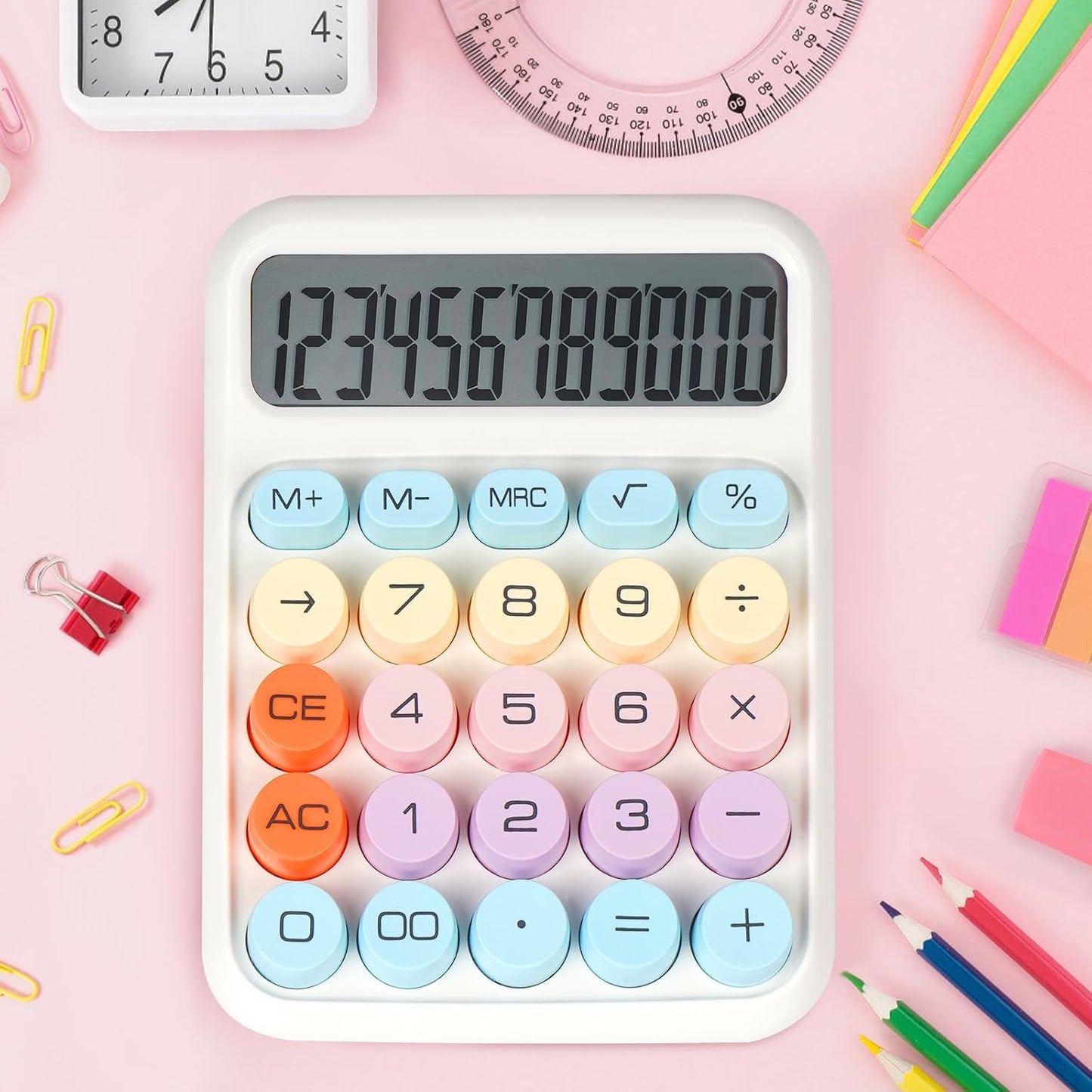 Mechanical Switch Calculator with Big Buttons, Calculators Desktop, 12 Digits, Large LCD Display, Desk Calculator, Cute Pink Calculators for Teachers Students Basic Office (Pink)