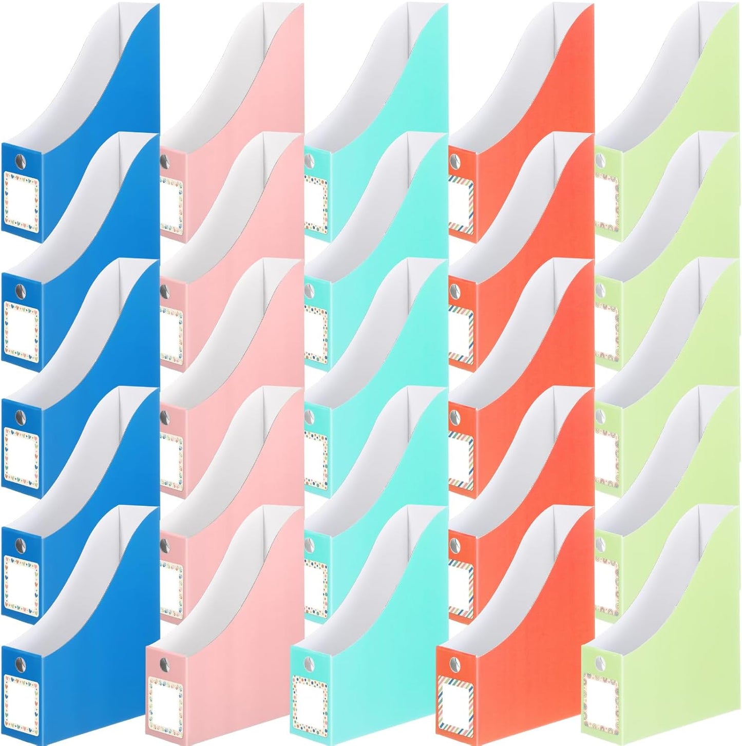 Pasimy 25 Pcs Pastel Cardboard Magazine File Holder Magazine Organizer Book Bin with Label Sticker Multicolor File Storage Box for Desk Shelves Document School Classroom Home Office Supplies