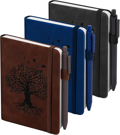 3 Pack Pocket Journaling Notebooks, A6 Small Notebook For Note Taking Journaling Notebooks Journals For Writing Mini Note Pads With Pen Holder 120 Pages 100 GSM Thick Paper(Nude, Brown, Forest Green)