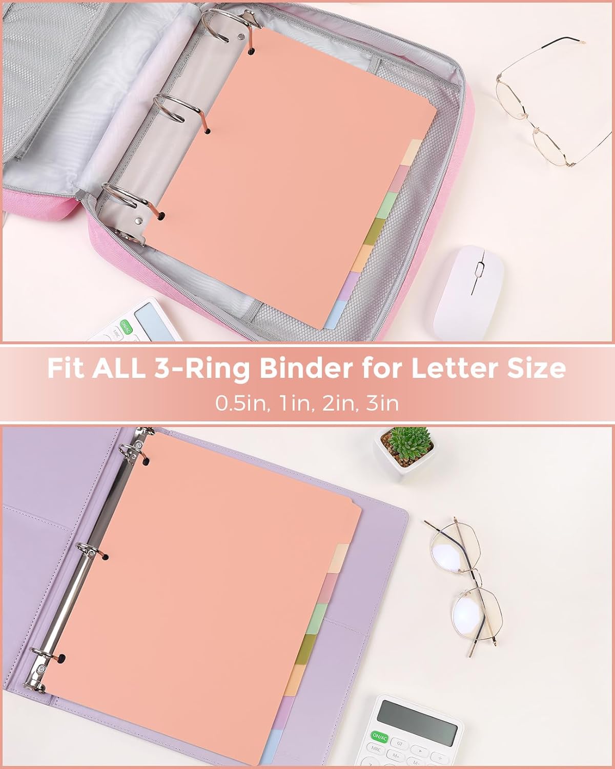 SKYDUE 8 Tab Durable Plastic Dividers, Big Tab Dividers for 3 Ring Binder, Letter Size,Write & Erase Binder Dividers with Tabs, with Sticker Labels, 1 Set, Aesthetic Pastels Binder Dividers