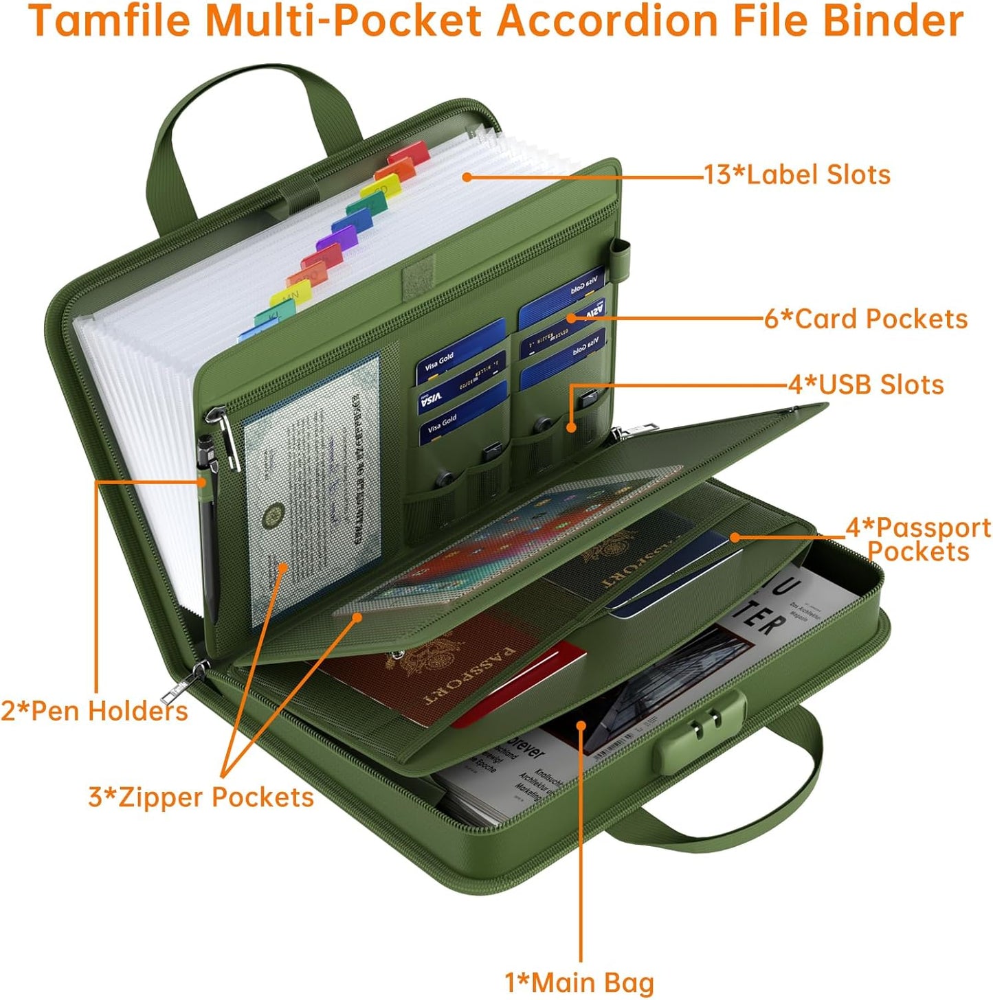 5200℉ Fireproof Accordion File Organizer with Lock, Thickened Document Organizer 13 Pocket with Zipper & Labels, Important Document Organizer, Expanding File Folder with Handle for Letter A4 (Grey)