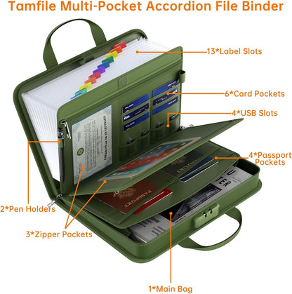 5200℉ Fireproof Accordion File Organizer with Lock, Thickened Document Organizer 13 Pocket with Zipper & Labels, Important Document Organizer, Expanding File Folder with Handle for Letter A4 (Grey)