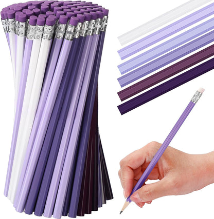TecUnite 60 Pcs HB Pencils #2 Unsharpened Wood Cased Pencils with Eraser Hexagonal Pencil Cute Graphite No 2 Pen for Adults Gifts Exam School Office Sketching Learning (Wood Color, Silver)
