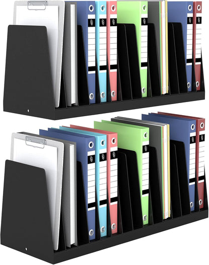 2 Pack Vertical Metal Desk File Organizer, 15 Compartments Desktop Document Sorter & Mail Holder, Heavy-Duty Metal with Scratch & Chip-Resistant Finish for Office, Home, Classroom Use, Black
