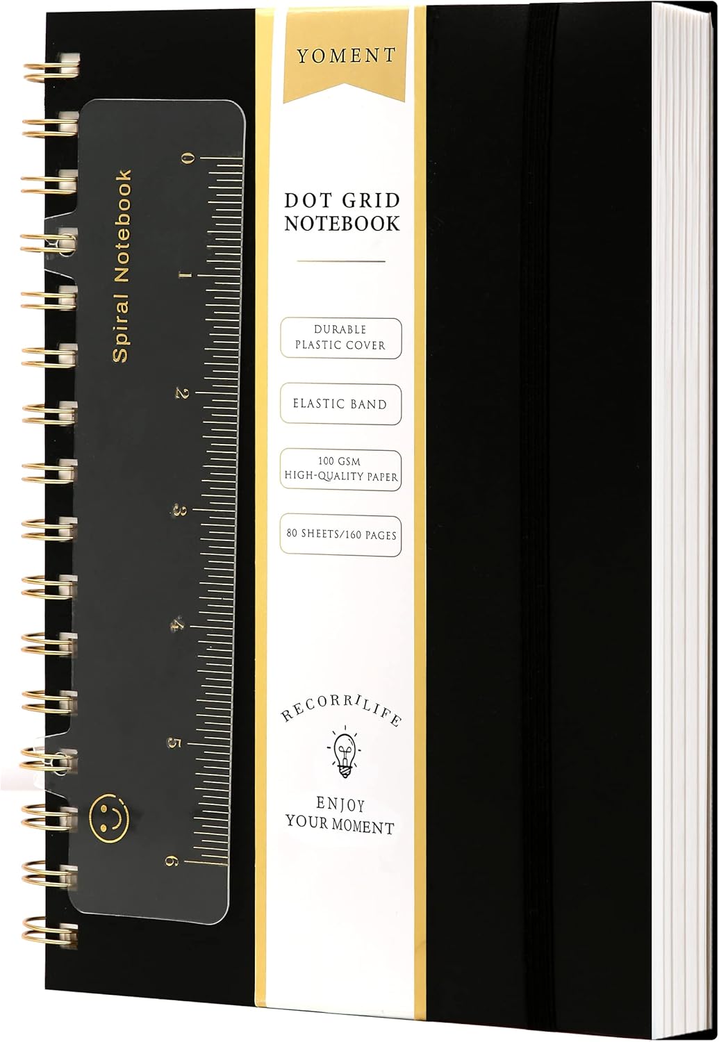 Yoment Graph Paper Spiral Notebook A5 Graphing Notebook 160 Pages Graph Paper Notebook Spiral Bound Waterproof Plastic Hardcover Spiral Journal 5x7 Grid Notebooks for Note Taking,Black
