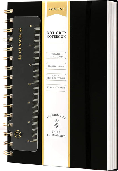 Yoment Graph Paper Spiral Notebook A5 Graphing Notebook 160 Pages Graph Paper Notebook Spiral Bound Waterproof Plastic Hardcover Spiral Journal 5x7 Grid Notebooks for Note Taking,Black