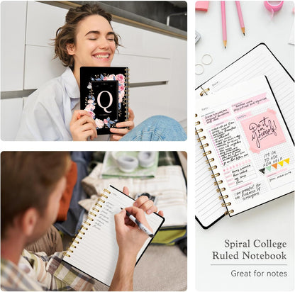 Lined Spiral Journal Notebook, A5 College Ruled Spiral Notebook for Women, Hardcover with Elegant Design for Work and Note-Taking, 5.5 * 8.25 inch, 160 Pages, Letter T