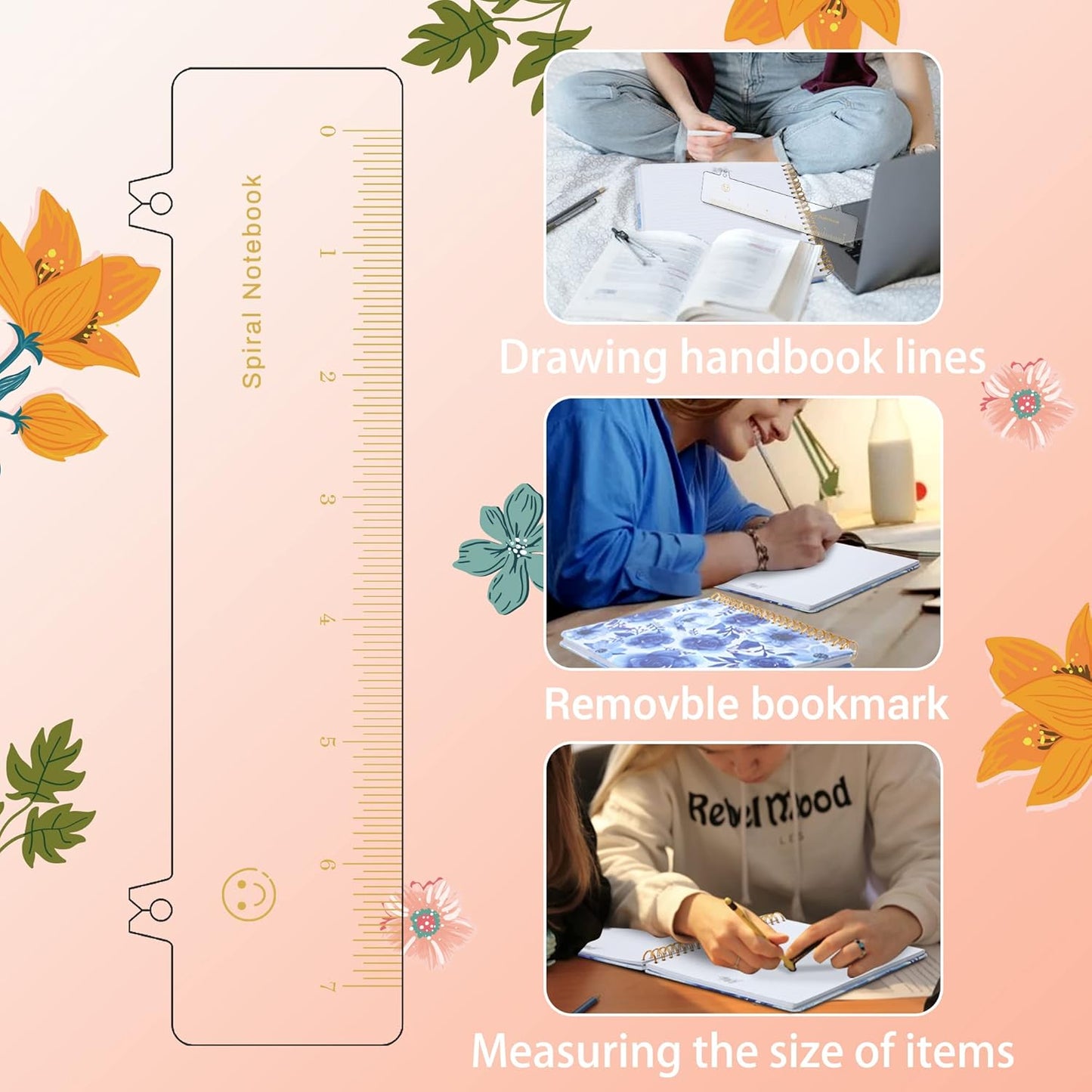 CAGIE Spiral Notebook Journal 8.5 x 11 Hardcover Notebooks College Ruled with Large Pockets Aesthetic Floral Note Book Spiral Bound Notebooks for Work Note Taking Women Writing School, 200 Pages