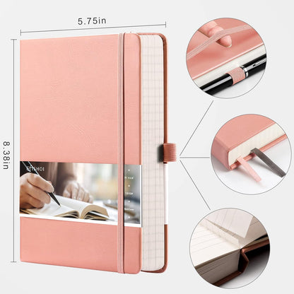 EMSHOI Graph Paper Notebook - 256 Pages A5 Graph Notebook/Journal, Hard Cover, 120gsm Thick Paper, Smooth PU Leather, Inner Pocket, 5.75'' × 8.38''-Black