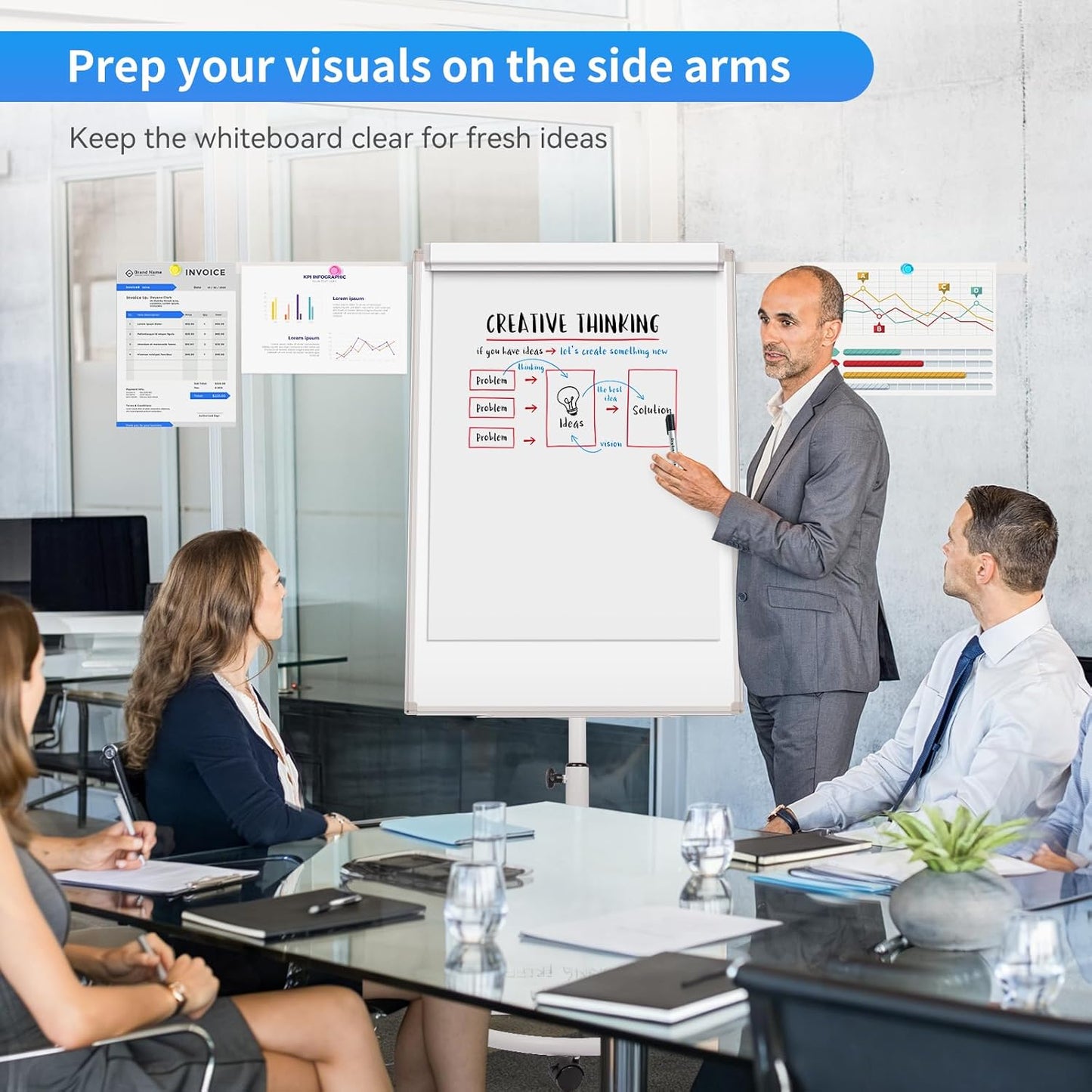 maxtek Mobile Dry Erase Board – 40x28 inches Magnetic Portable Whiteboard Stand Easel White Board Flipchart Easel Board with 25 Sheets Paper Pad for School Supplies
