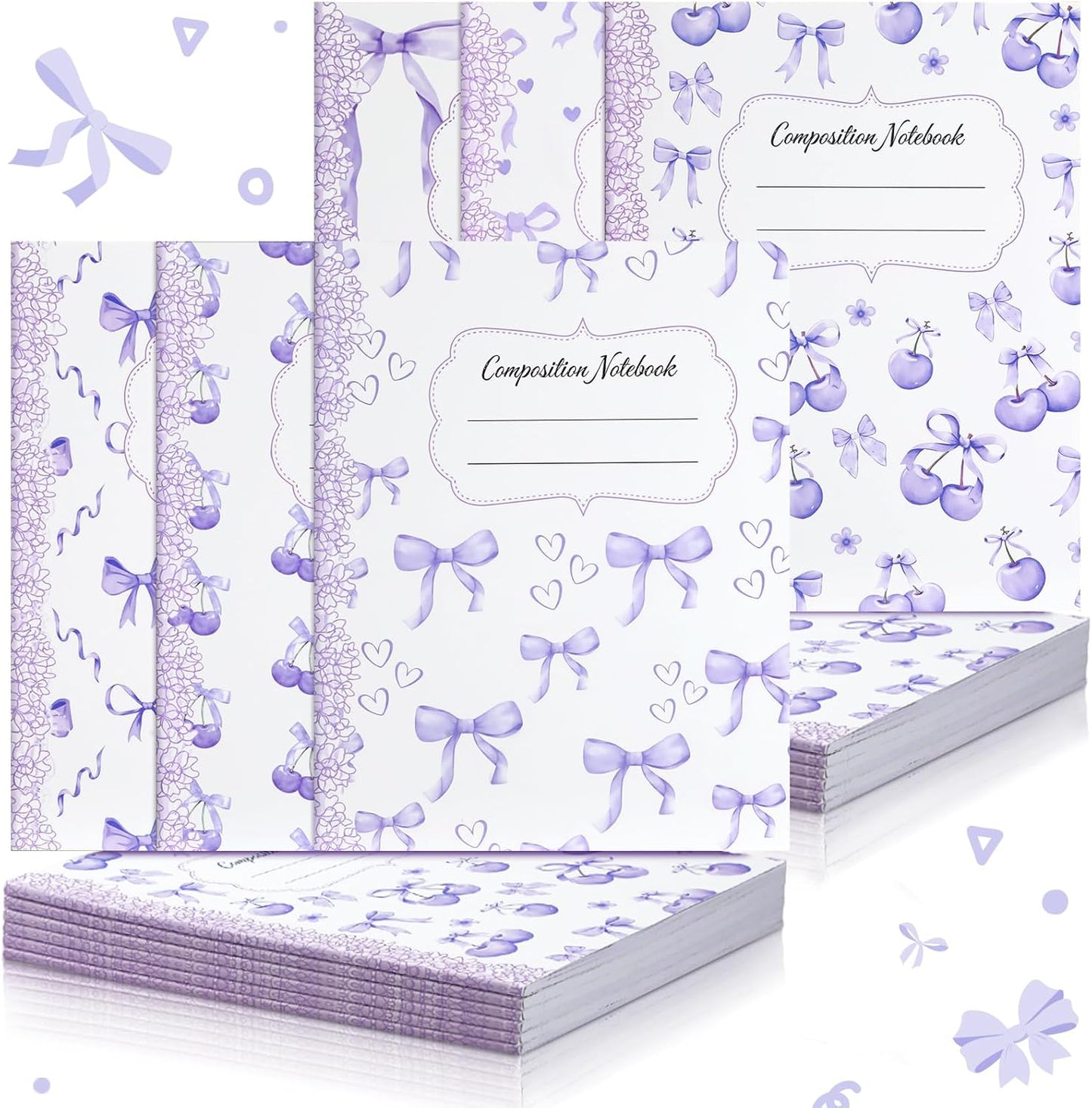 Fullhawl 6 Pcs Bow Composition Notebooks, Preppy Coquette Notebook College Ruled Journal, 110 Page, Cute Back to School Gift for Teacher, Student, First Day of Schooll(Pink,9-3/4 x 7-1/2")
