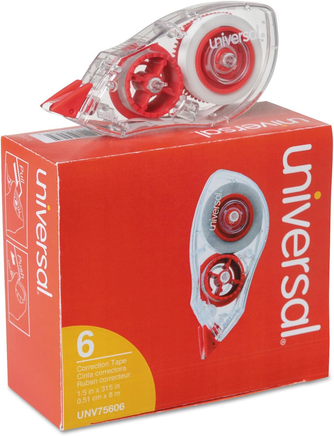 Universal 75606 Correction Tape with Two-Way Dispenser, Non-Refillable, 1/5-Inch x 315-Inch, 6/Pack
