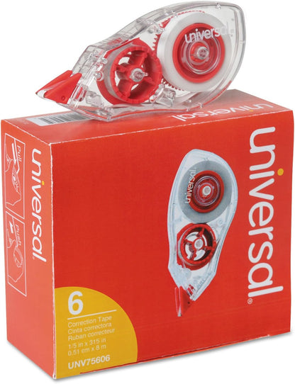 Universal 75606 Correction Tape with Two-Way Dispenser, Non-Refillable, 1/5-Inch x 315-Inch, 6/Pack