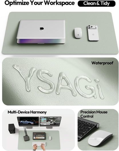 YSAGi Leather Desk Pad Protector, Office Desk Mat, Large Mouse Pad, Non-Slip PU Leather Desk Blotter, Waterproof Laptop Desk Writing Pad for Office and Home (23.6" x 13.8", Eggshell) - Colors B