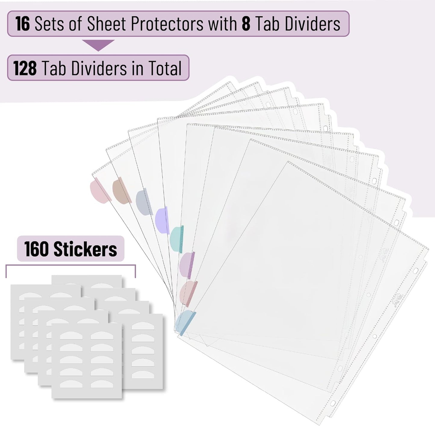 Mr. Pen- Clear Sheet Protectors with Tabs, 8.5x11 Inches, 8 Tabs, 2 Sets, Durable Clear Plastic Dividers for 3 Ring Binders, Insertable Index Page Divider with Multicolor Tabs