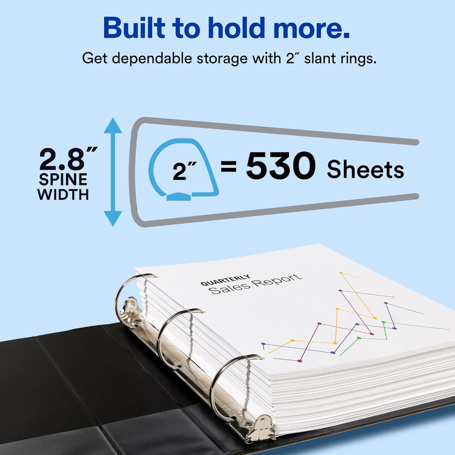 Avery Showcase Standard View 3 Ring Binder, 2" Slant Rings, 530-Sheet Capacity, 2.8 Inch Wide Spine, 1 White Binder, Ideal for Lightweight Organization and Occasional Referencing (19701)
