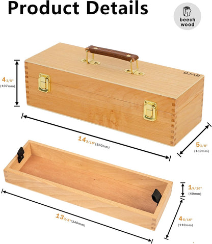 DJAR Multi-Function Artist Tool Box with Locking Clasps, Removable Tray Wooden Art Supply Box for Brushes, Pencils, Erasers,Artist Supplies Storage Organizer, Walnut