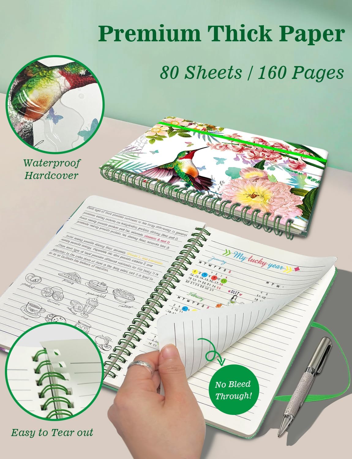 Melurika A5 Hardcover Spiral Notebook, 4 Pack 5.7x8.5 Inches Lined Journal 160 Pages College Ruled Spiral Bound Notebooks Gifts for Writing Note Taking Study Work Meeting and Travel