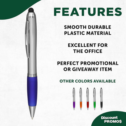 DISCOUNT PROMOS Custom Stylus Ballpoint Pens Set of 10/50/100, Personalized Bulk Pack - Black Ink, Great for Office, School, Business, Tradeshows, Events - Purple