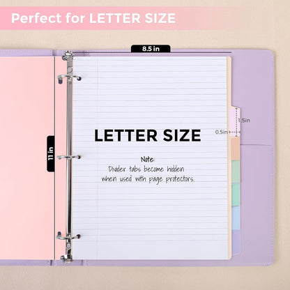 SKYDUE 8 Tab Durable Plastic Dividers, Big Tab Dividers for 3 Ring Binder, Letter Size,Write & Erase Binder Dividers with Tabs, with Sticker Labels, 1 Set, Aesthetic Pastels Binder Dividers
