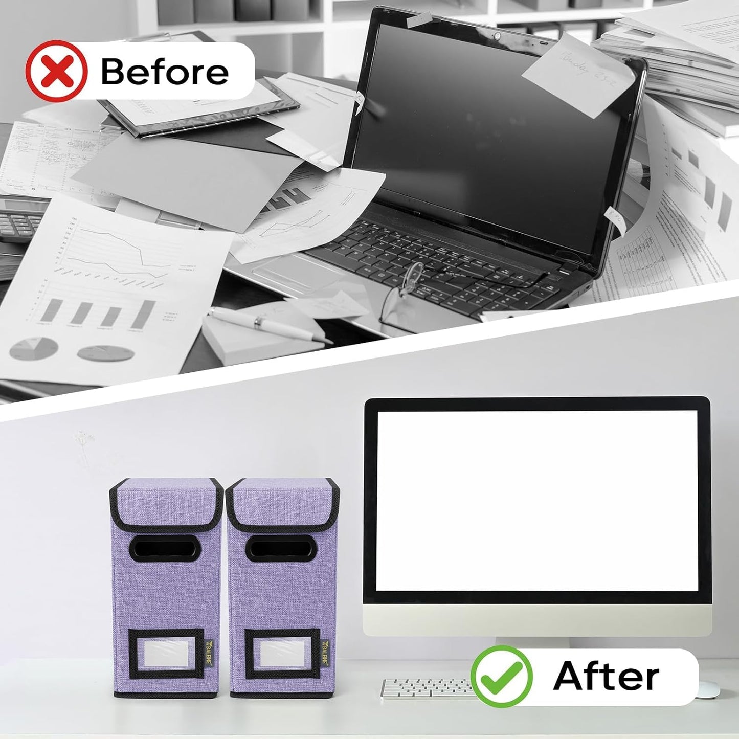 BALEINE File Organizer Box with Lid, Collapsible File Folder Organizer with Plastic Slide, Hanging File Folder Box for Office Document Storage (1 Pack, Black)