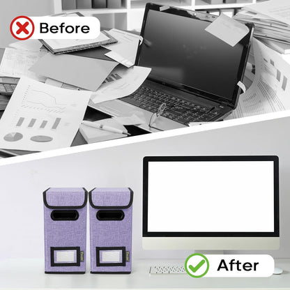 BALEINE File Organizer Box with Lid, Collapsible File Folder Organizer with Plastic Slide, Hanging File Folder Box for Office Document Storage (1 Pack, Black)