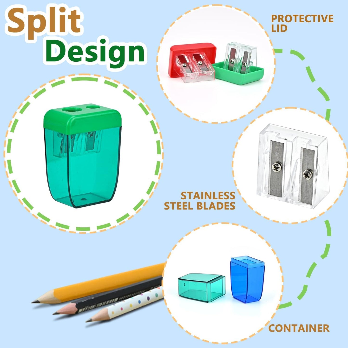 AUSTARK 4Pcs Pencil Sharpeners Manual for Kids Adults, Dual Hole Small Handheld Pencil Sharpener Bulk for Office School Home, Back to School Supplies
