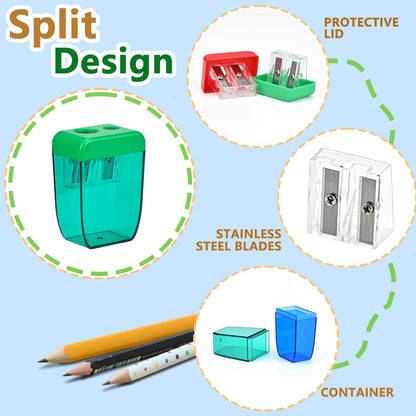 AUSTARK 4Pcs Pencil Sharpeners Manual for Kids Adults, Dual Hole Small Handheld Pencil Sharpener Bulk for Office School Home, Back to School Supplies