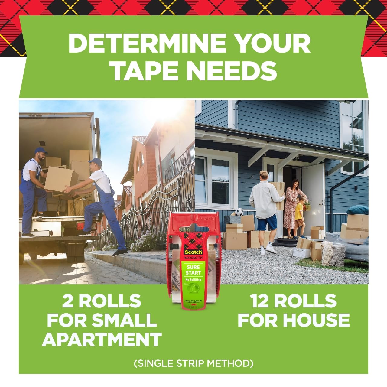 Scotch Sure Start Packing Tape, Clear, Quiet Unwind and Easy Start, Moving Supplies, 1.88 inch x 22.2 Yard, 2 Tape Rolls with Dispensers