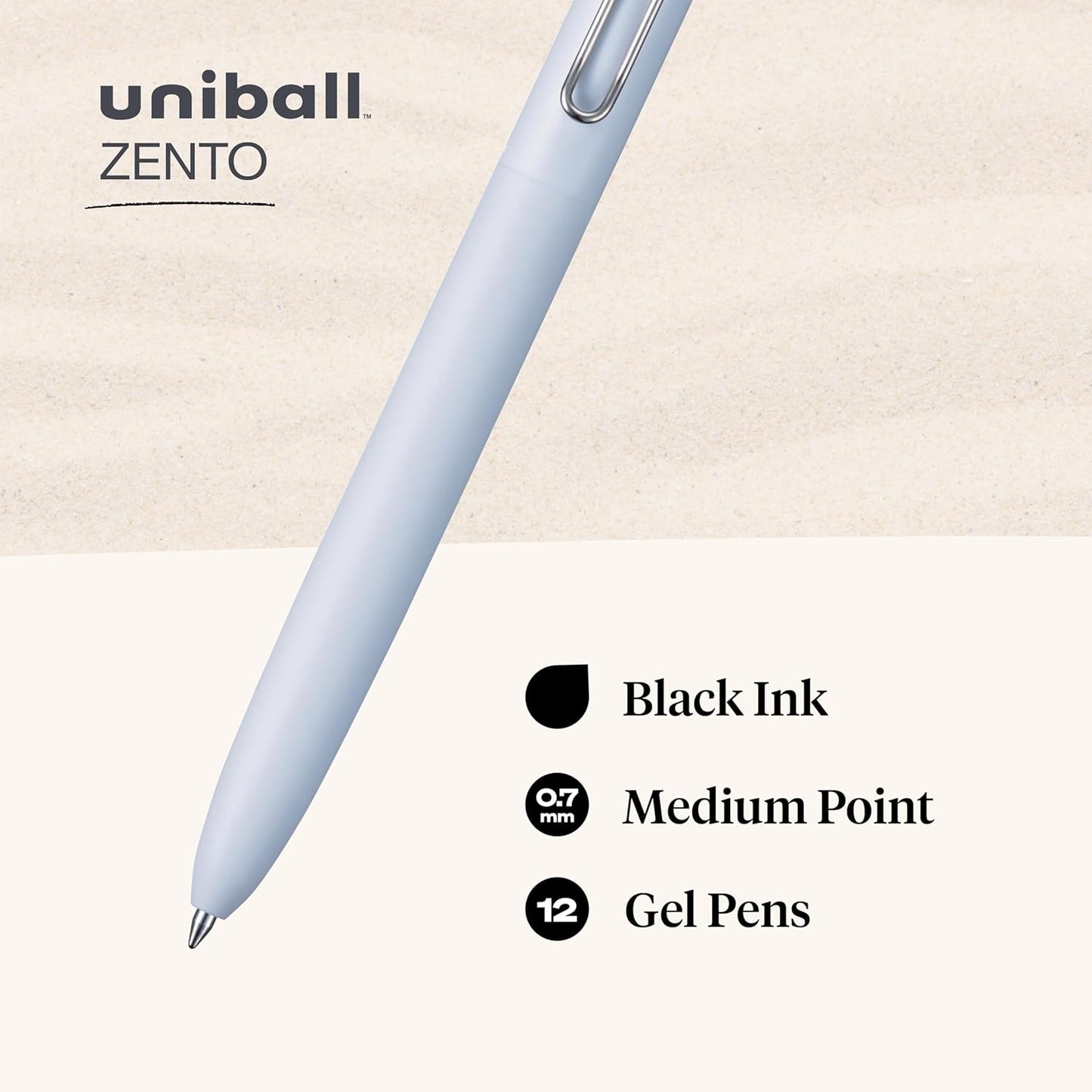 uni-ball Zento Gel Ink Rollerball Pens, 4 Black Medium Point Smooth Writing Pens, Colored Japanese Pens, Muted Colors